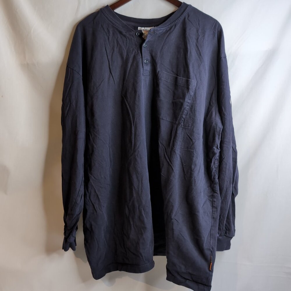 Rasco Flame Resistant FR Henley Navy Men's Long Sleeve Shirt Pocket, Size 3XL
